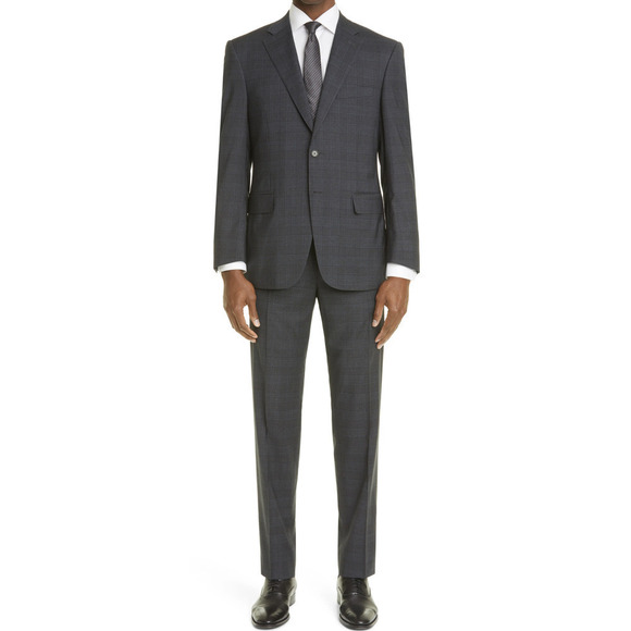 Canali Sienna Plaid Stretch Wool Suit Size 38/56 7R​​​​​​​​​​​